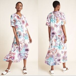 Anthropologie Tugboat Azores Lagenlook Floral Colorful Drop Waist Maxi Dress(S)